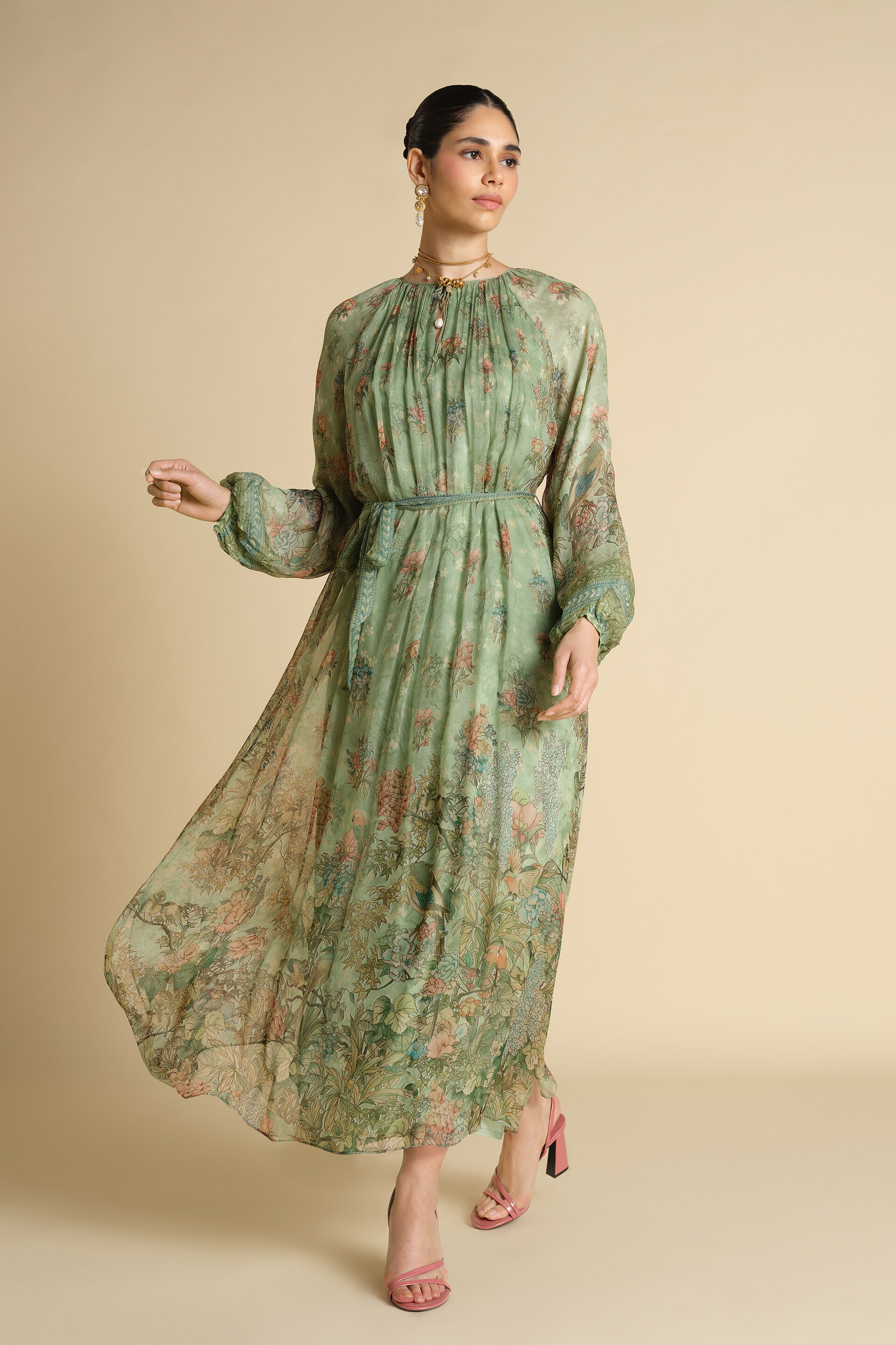 Tayma Printed Kaftan - Sage, Sage, image 3